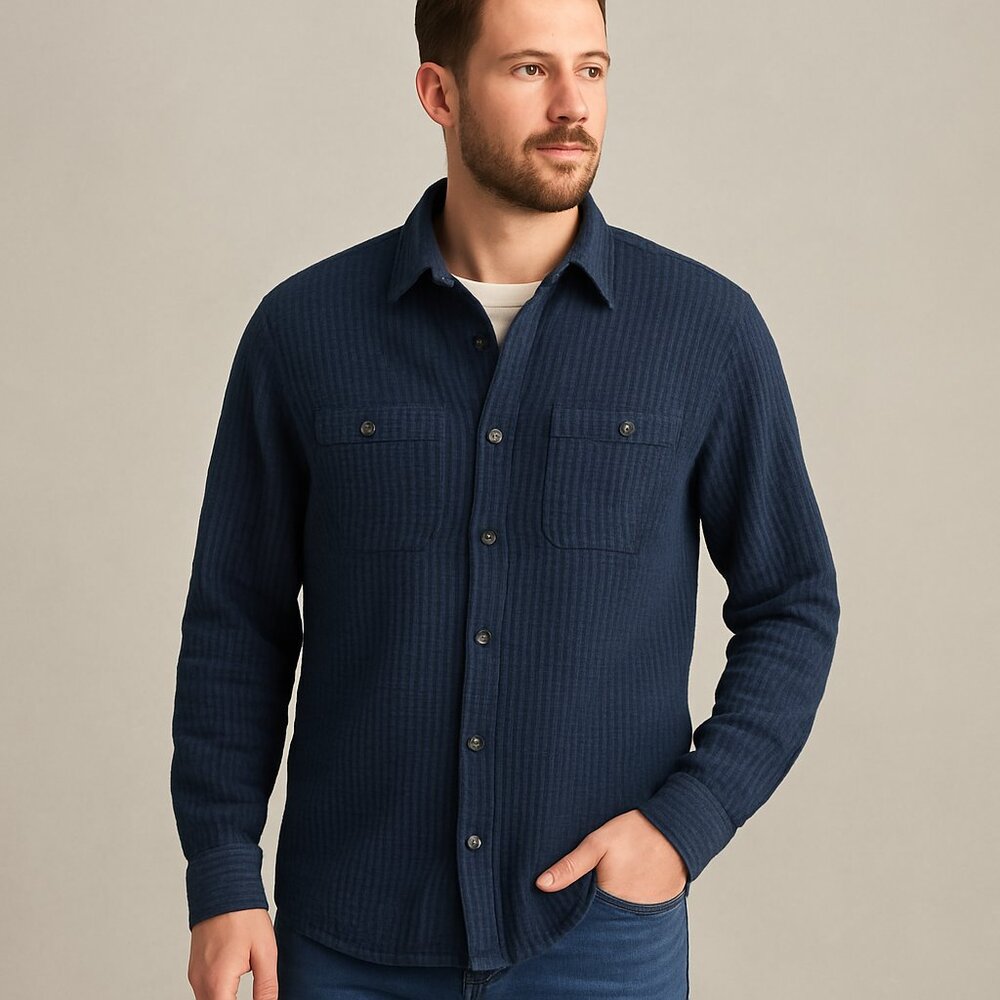 Banana Republic Navy Textured Button-Up Shirt - Size XXL